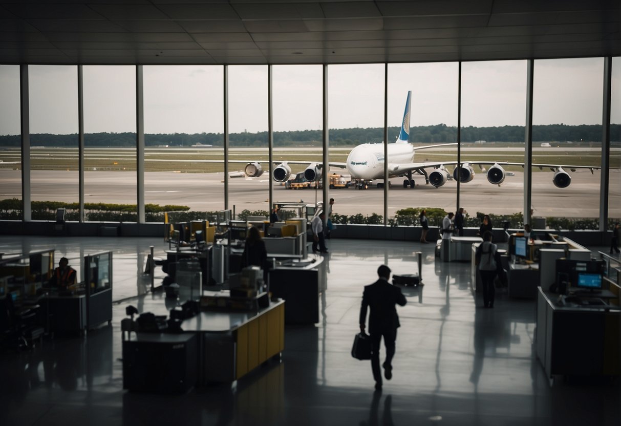 Airport and Aviation Sri Lanka - A bustling airport with planes landing and taking off, surrounded by bustling activity including cargo handling, passenger check-ins, and ground crew operations