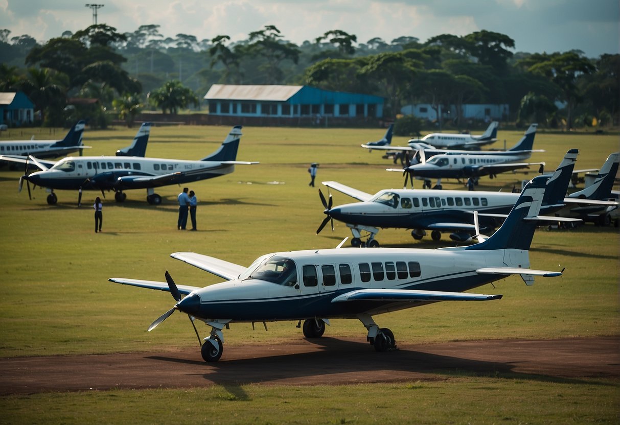 Aerial view of Sri Lankan aviation schools with planes on tarmacs and students in uniform undergoing training - Aviation Career
