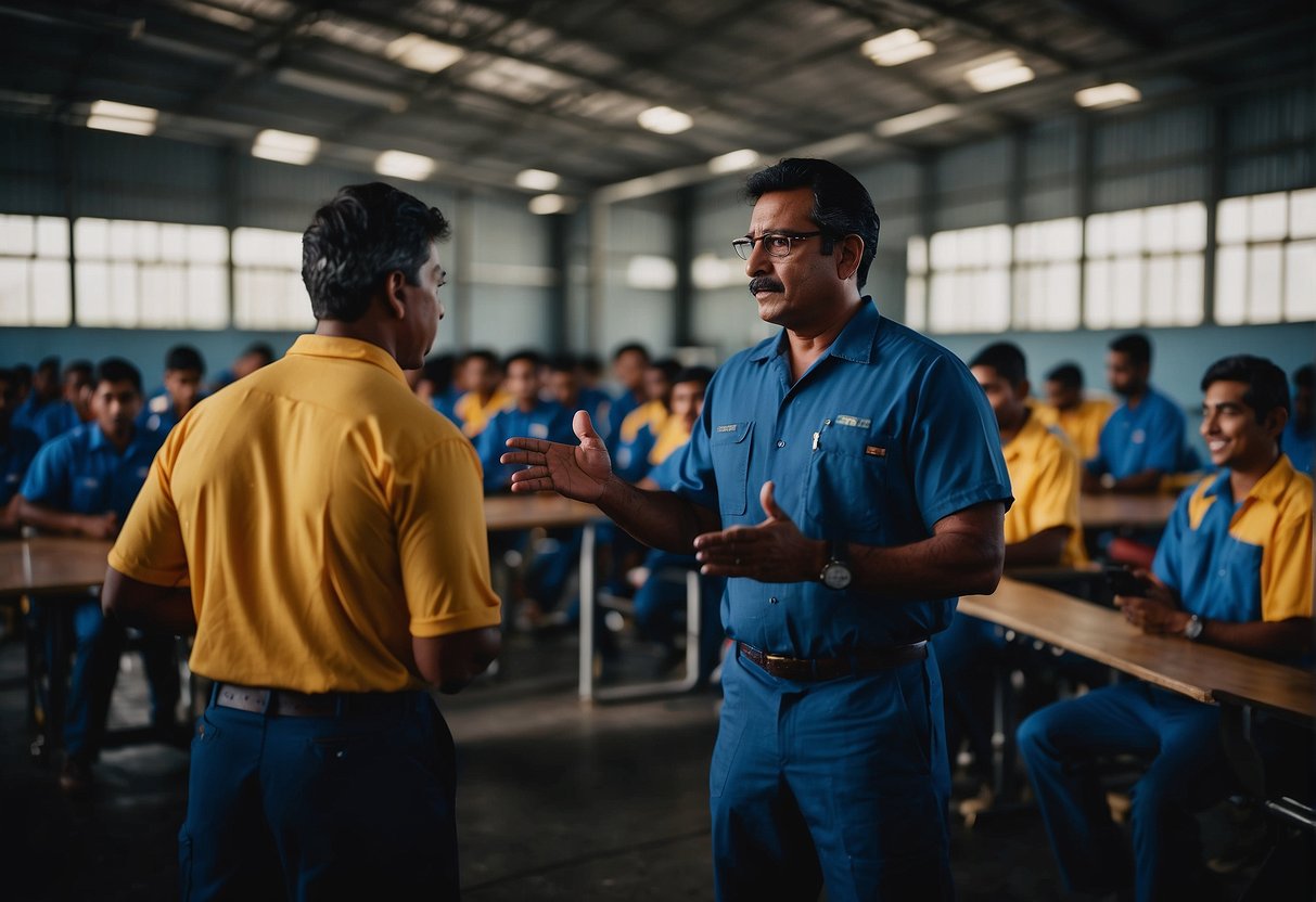 Aviation Schools in Sri Lanka - An aircraft maintenance instructor demonstrates safety procedures to students at an aviation school in Sri Lanka